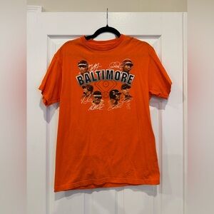 Vintage Baltimore Orioles Orange Short Sleeve Player Graphic Tee Boys Size Large